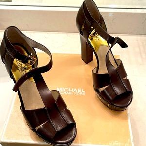 Michael Kors Dark Chocolate Leather Beatrice Platform Heels